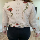 Jaqueta Feminina De Couro Sintético / Pu / Estampa Floral / Bordado / Gola Virada / Casual / Pu / Motocicleta / Punk