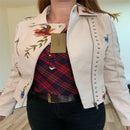 Jaqueta Feminina De Couro Sintético / Pu / Estampa Floral / Bordado / Gola Virada / Casual / Pu / Motocicleta / Punk