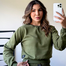 Conjunto Moletom Feminino Blusa manga longa Flanelado liso cropped+ calça pantalona conjunto feminino de frio