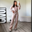 Conjunto Moletom Feminino Blusa manga longa Flanelado liso cropped+ calça pantalona conjunto feminino de frio