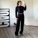 Conjunto Moletom Feminino Blusa manga longa Flanelado liso cropped+ calça pantalona conjunto feminino de frio