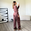 Conjunto Moletom Feminino Blusa manga longa Flanelado liso cropped+ calça pantalona conjunto feminino de frio