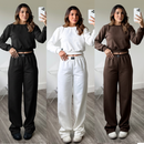 Conjunto Moletom Feminino Blusa manga longa Flanelado liso cropped+ calça pantalona conjunto feminino de frio