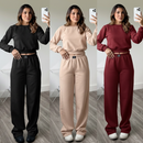 Conjunto Moletom Feminino Blusa manga longa Flanelado liso cropped+ calça pantalona conjunto feminino de frio