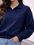Moletom Feminino Oversized Gola Polo Premium Casual Chic Confortável Manga Longa Moda Inverno
