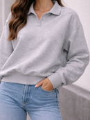 Moletom Feminino Oversized Gola Polo Premium Casual Chic Confortável Manga Longa Moda Inverno