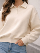 Moletom Feminino Oversized Gola Polo Premium Casual Chic Confortável Manga Longa Moda Inverno