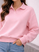 Moletom Feminino Oversized Gola Polo Premium Casual Chic Confortável Manga Longa Moda Inverno