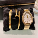 Kit Relogio Com Pulseira e bracelete Dourado e Prata Kit de Luxo Conforto Moda Blogueira