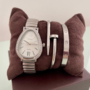 Kit Relogio Com Pulseira e bracelete Dourado e Prata Kit de Luxo Conforto Moda Blogueira