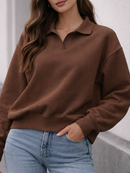 Moletom Feminino Oversized Gola Polo Premium Casual Chic Confortável Manga Longa Moda Inverno