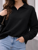 Moletom Feminino Oversized Gola Polo Premium Casual Chic Confortável Manga Longa Moda Inverno