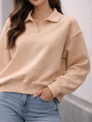 Moletom Feminino Oversized Gola Polo Premium Casual Chic Confortável Manga Longa Moda Inverno