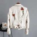 Jaqueta Feminina De Couro Sintético / Pu / Estampa Floral / Bordado / Gola Virada / Casual / Pu / Motocicleta / Punk