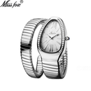 Missfox Moda Feminina Personalidade Cabeça De Cobra Pulseira De Aço Inoxidável Diamante Forma Feminino