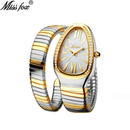 Missfox Moda Feminina Personalidade Cabeça De Cobra Pulseira De Aço Inoxidável Diamante Forma Feminino