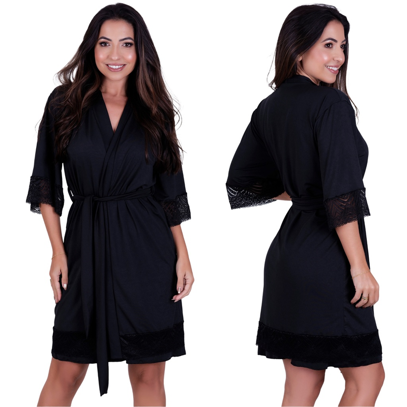 Robe Romantic Renda Hobby Feminino Roupão Confortável Linha Noite
