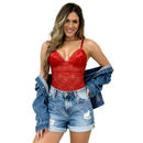 Body de Renda Com Forro Decote Alcinha Casual Feminina
