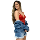 Body de Renda Com Forro Decote Alcinha Casual Feminina